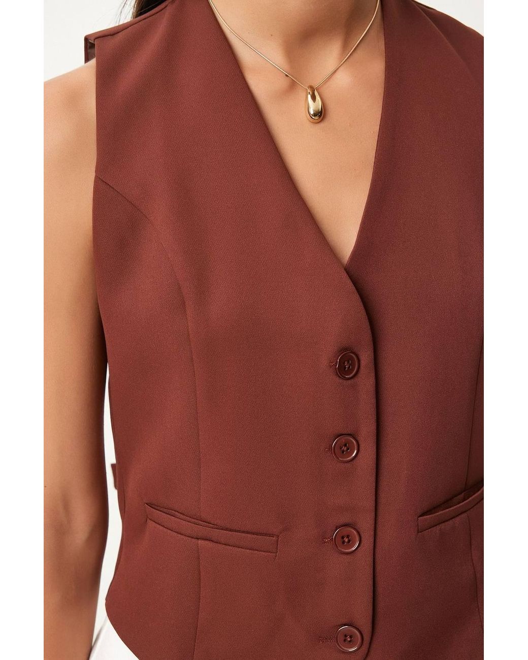 Happiness İstanbul Red Crop Button Waistcoat