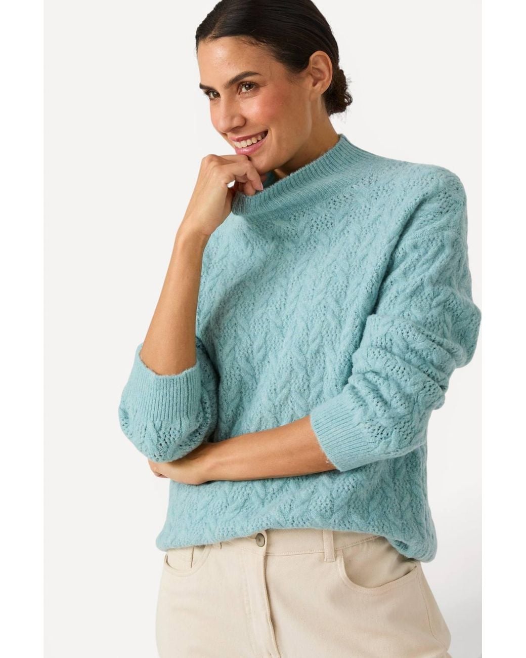 DAMART Blue Thermolactyl Cable Funnel Neck Jumper, Regular Fit, Knitted