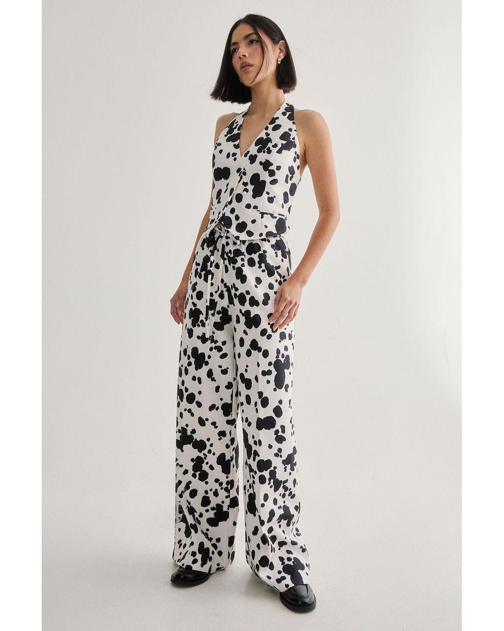 Nasty Gal White Spot Print Tailored Drawstring Waist Trouser