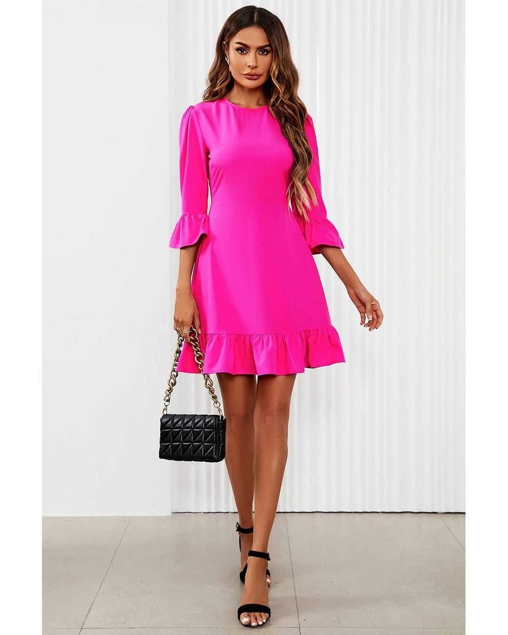 FS Collection Pink Frill Mini Dress