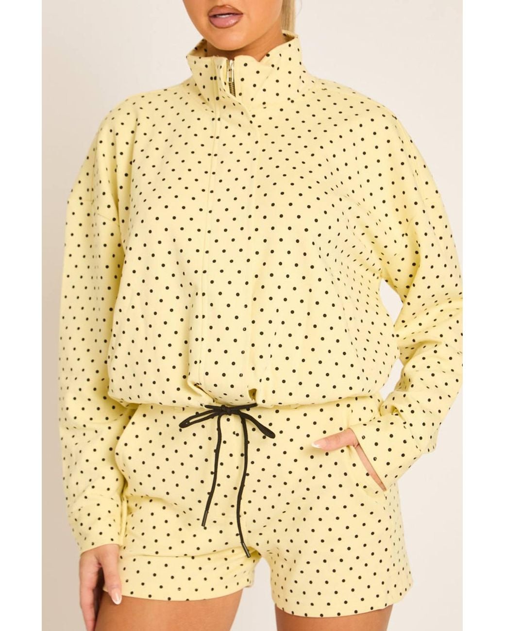 Rebellious Fashion Yellow High Neck Zip Up Jacket & Shorts Co-Ord Set