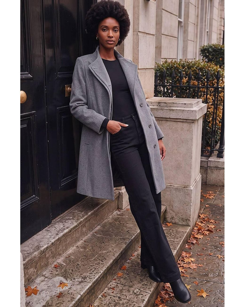 Roman Purple Tailored Funnel Neck Pocket Detail Coat