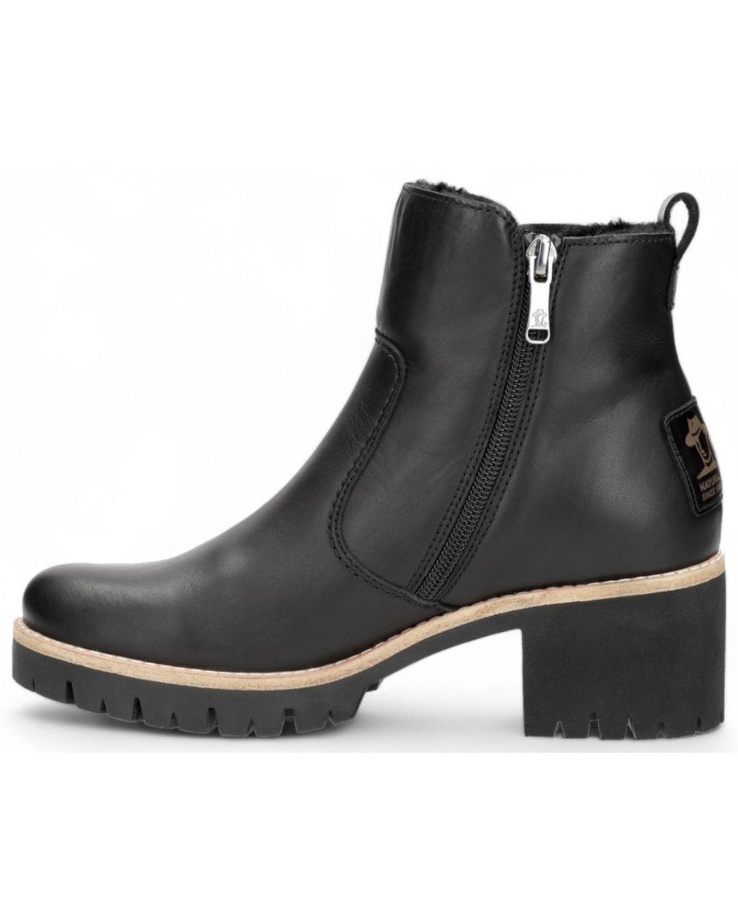 TruClothing Black Side Zipped Faux Fur Lining Block Heel Leather Ankle Boots