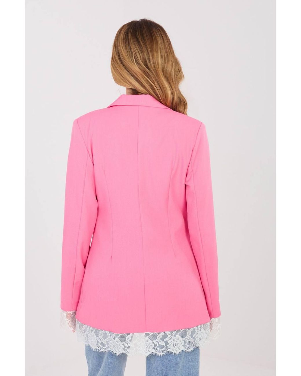 Love Lace Pink Elegant Lace Trim Tailored Jacket Shoulder Pads