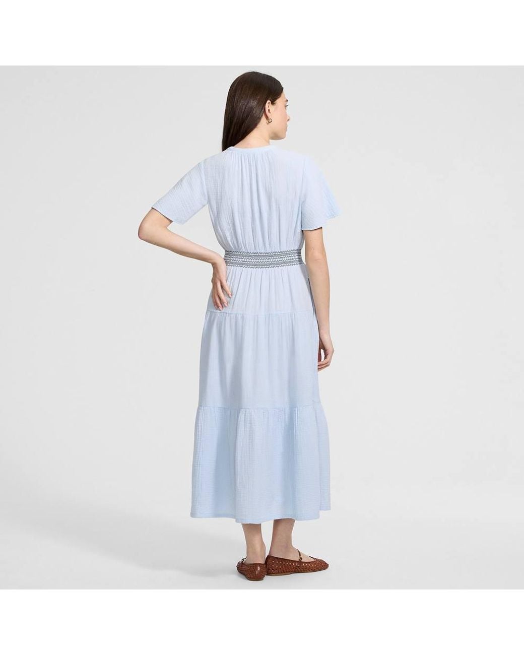 Lands' End Blue Cheesecloth Tiered Dress