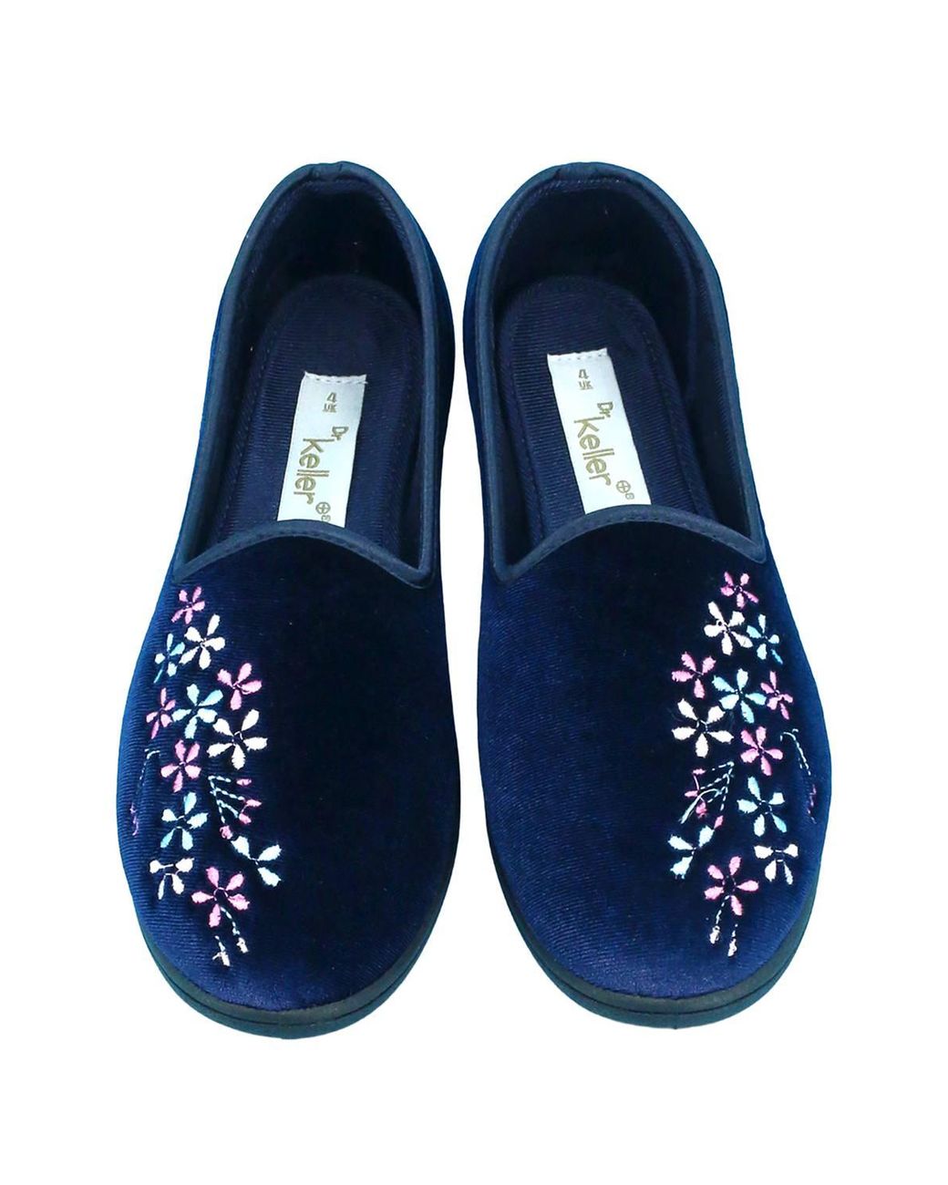 Chums Blue Dr Keller Wide E Fit Embroidered Slippers, Comfortable Floral House