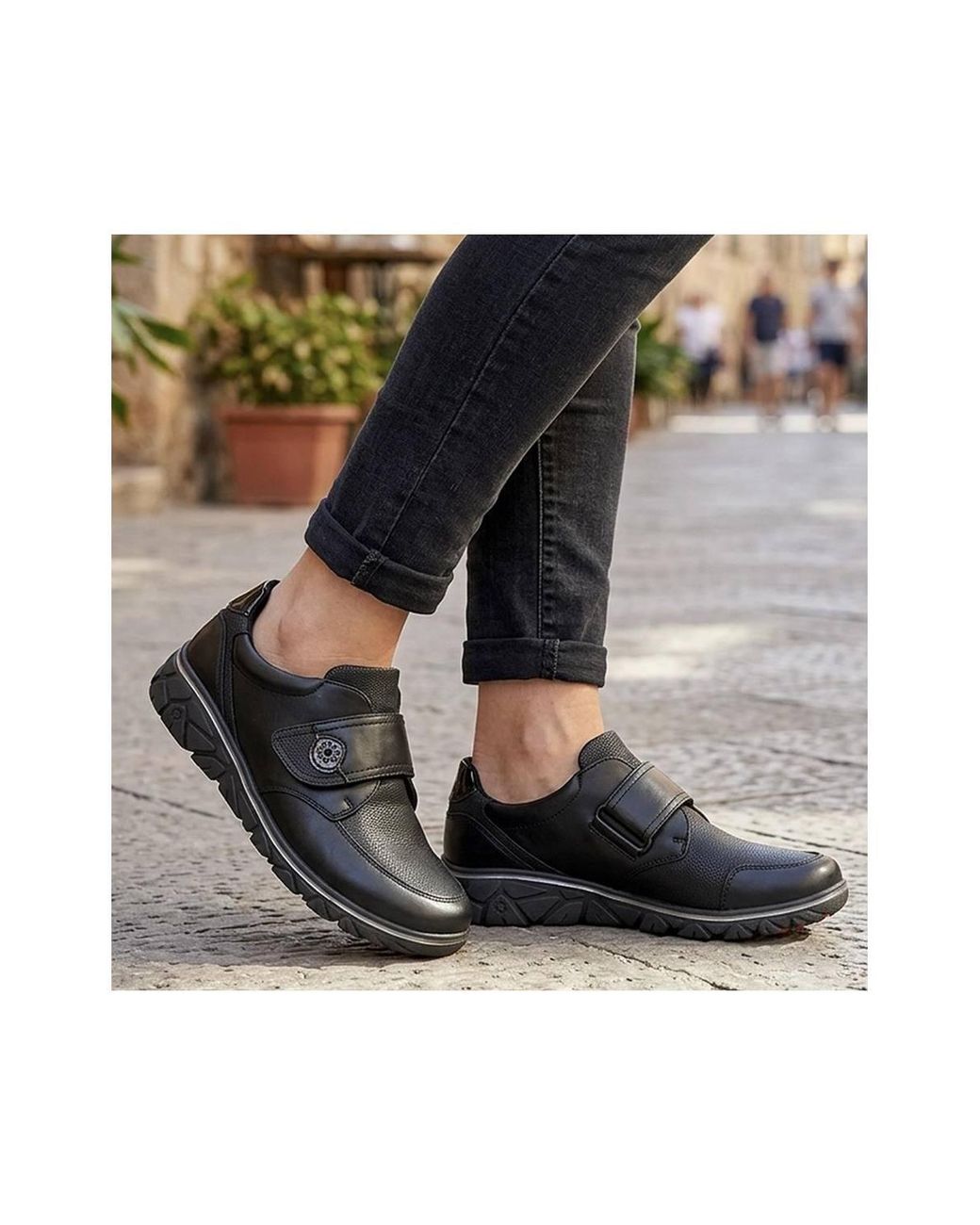Pavers Black Relife Wide Fit Touch Fasten Monk Shoes