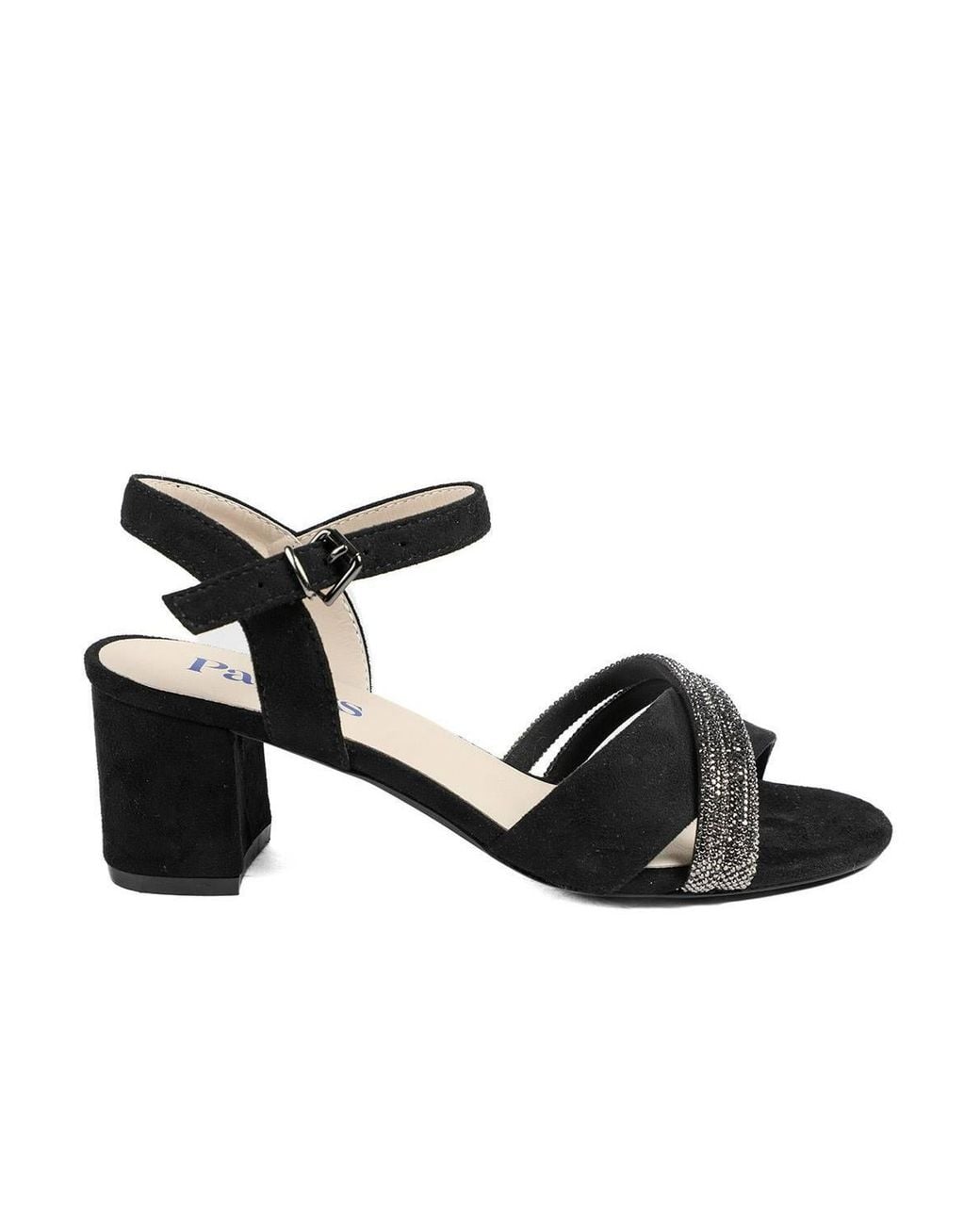 Pavers Black Block Heel Embellished Toe Sandals