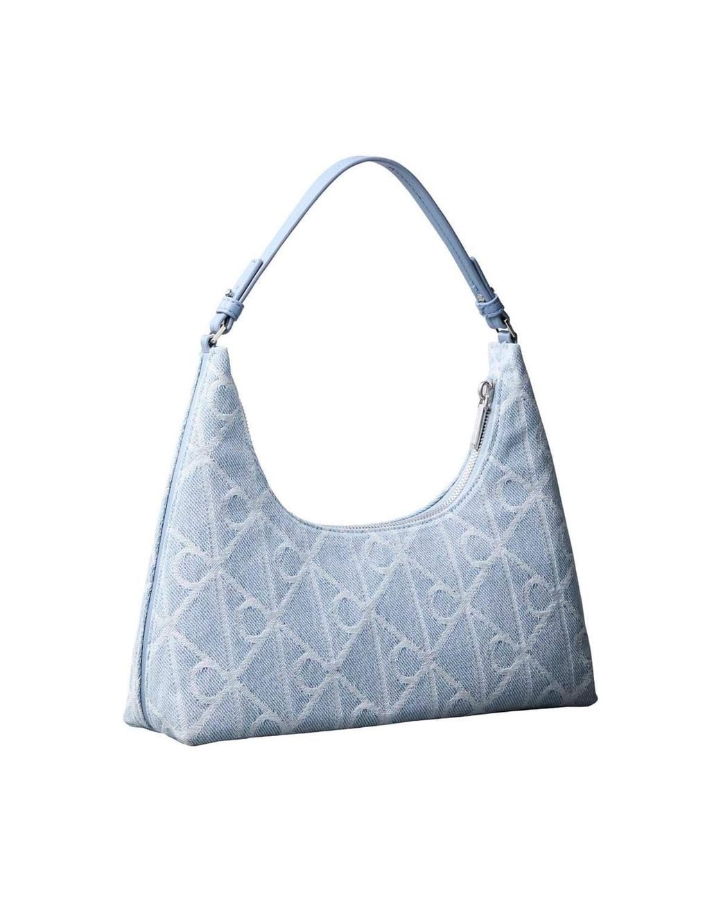 Calvin Klein Blue Emblem Denim Shoulder Bag Light Wash