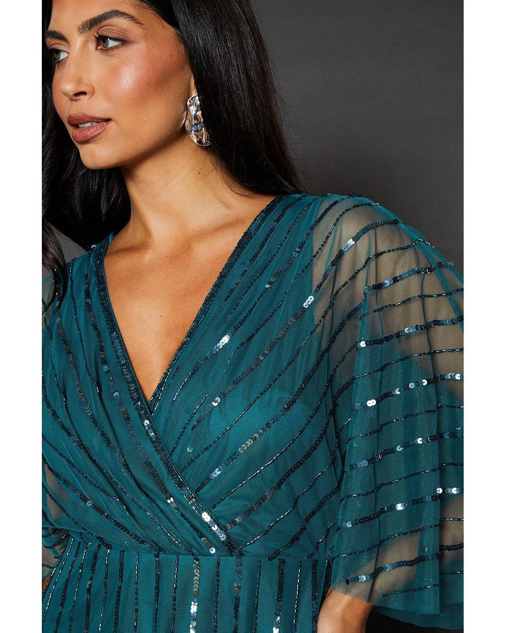 Wallis Blue Petite Occasion Embellished Cape Midi Dress