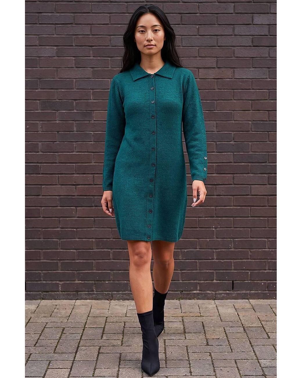 Roman Gray Petite Collared Knit Shift Dress