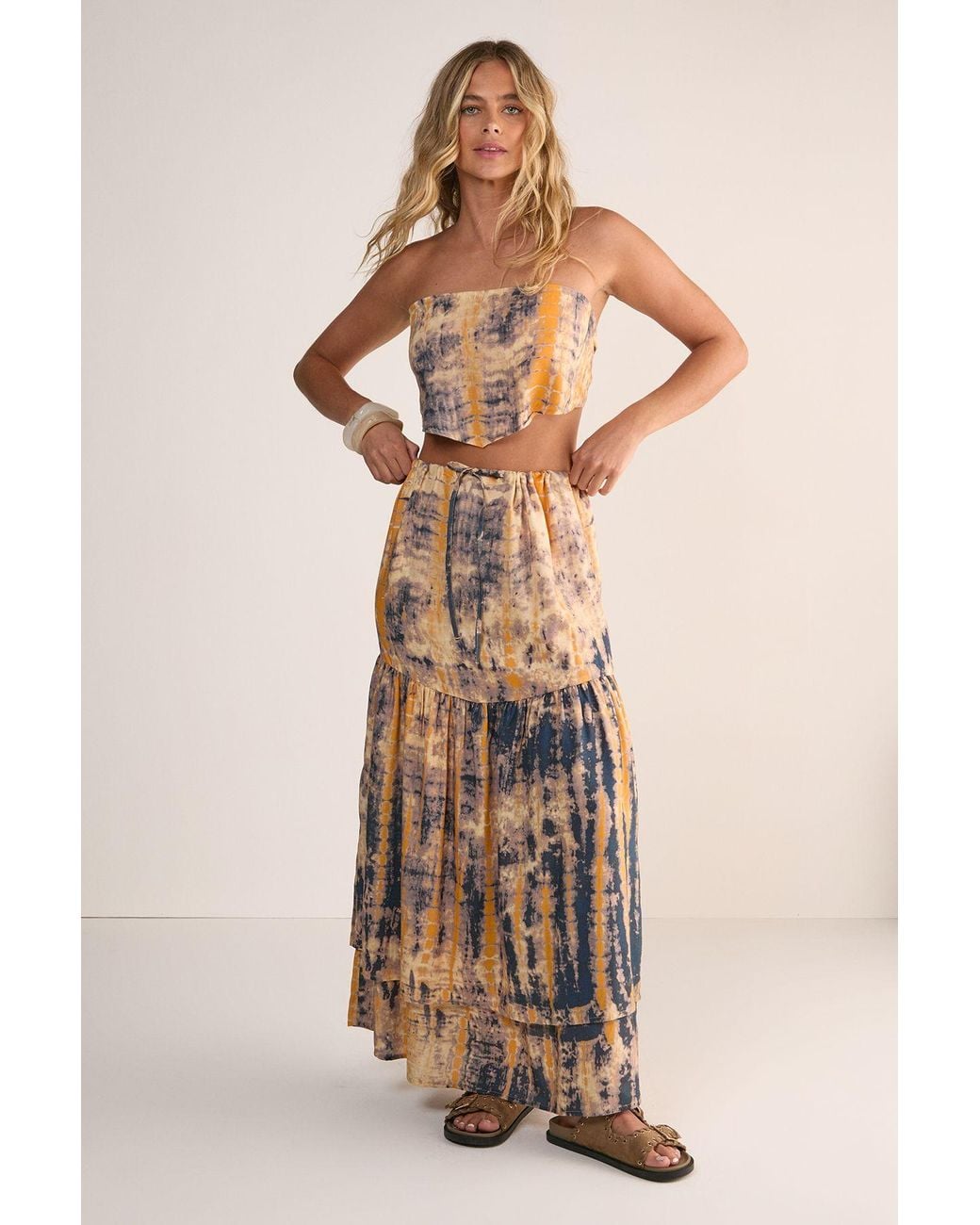 Nasty Gal Natural Tie Dye Tiered Maxi Skirt