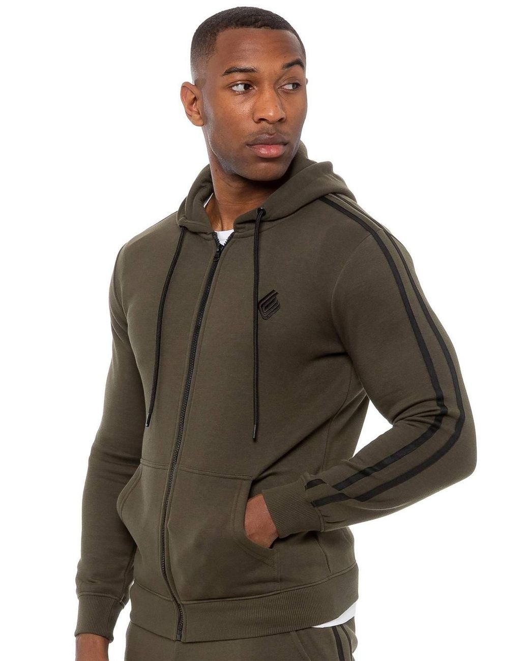Enzo Brown Zip Up Tape Hoodie for men