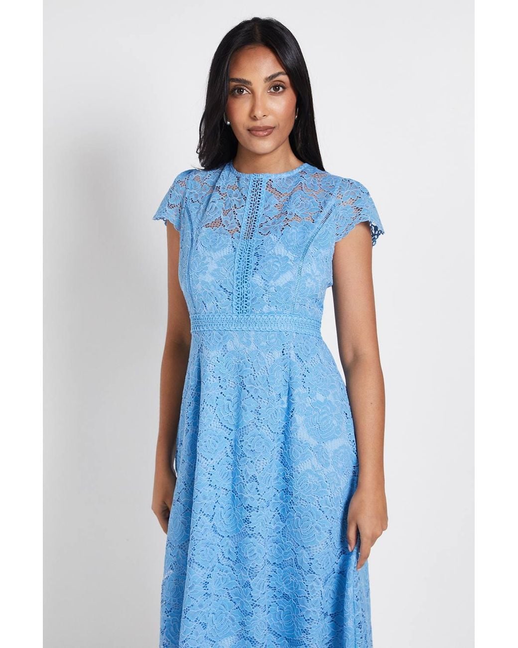 Wallis Blue Petite Lace Fit & Flare Midi Dress