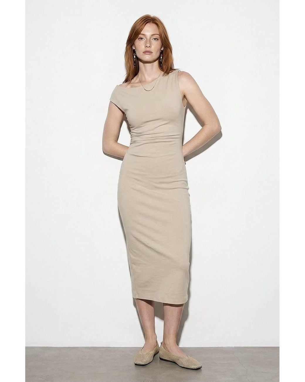 Dilvin Natural Sleeveless Bodycon Midi Dress