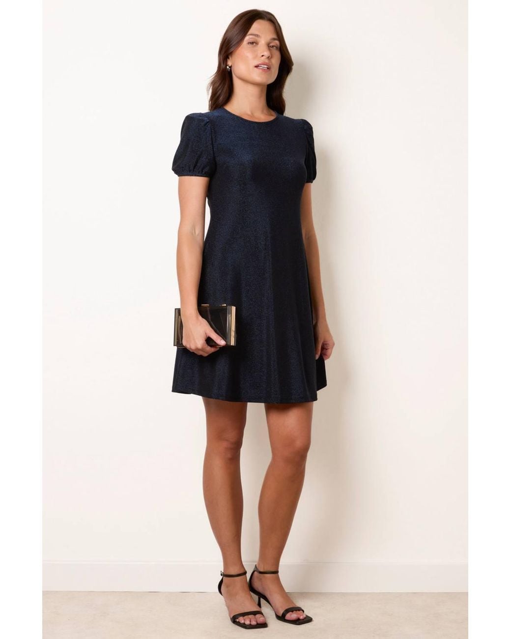 Blue Vanilla Black Short Sleeve Round Neck Mini Dress