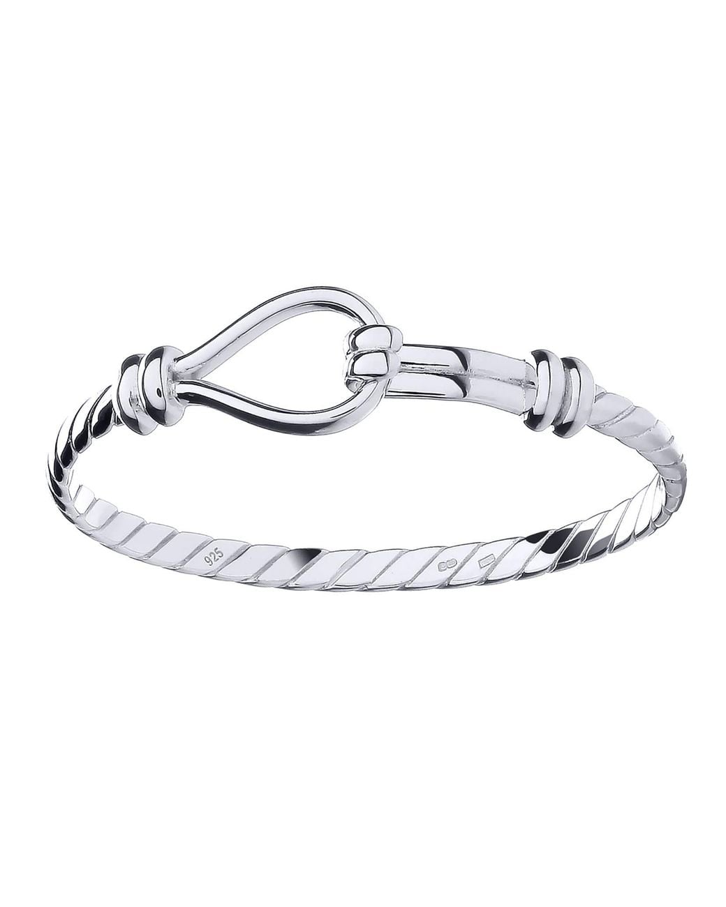 Jewelco London Metallic Sterling Rope Stirrup Hook 4Mm Bangle Bracelet 5"
