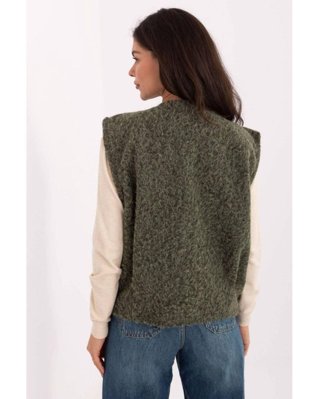 Love Lace Green Boucle Slip Pocket Vest Without Fastening Style 217864