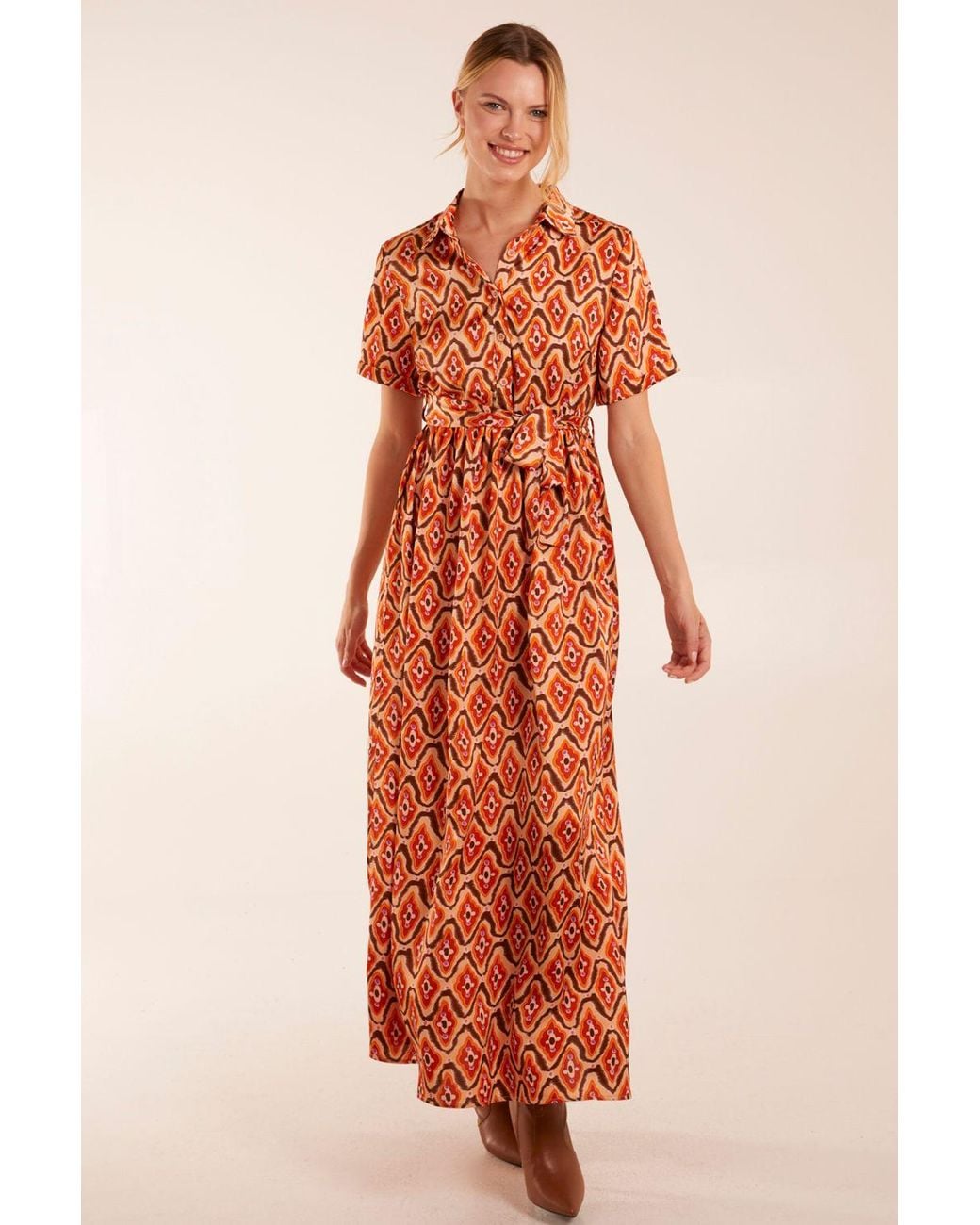 Blue Vanilla Orange Maxi Shirt Belt Dress