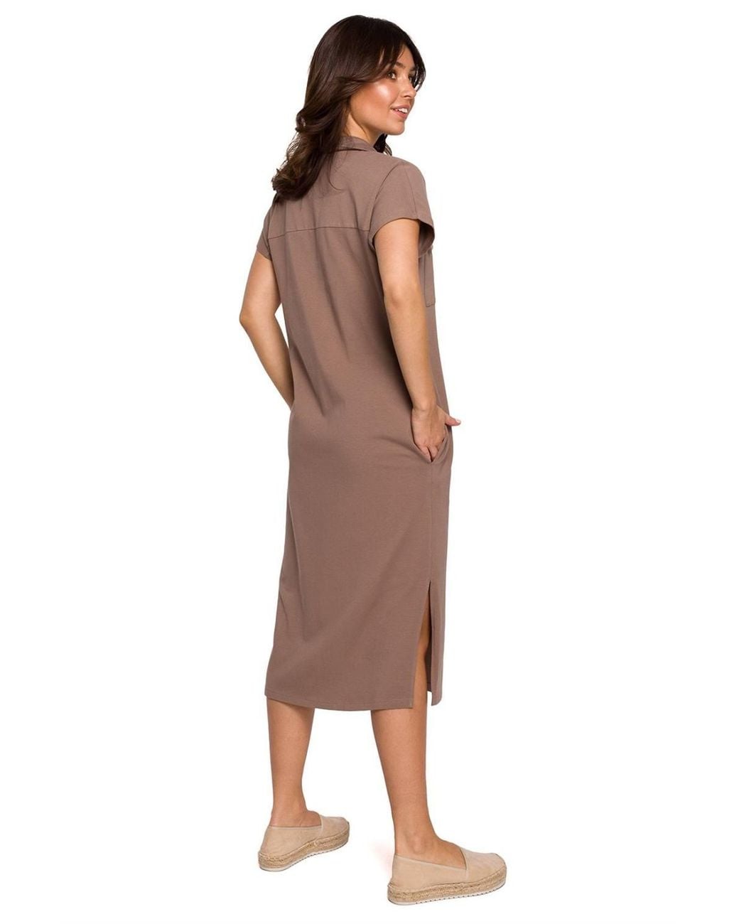 Love Lace Natural Cotton Collared Short Sleeve Midi Dress