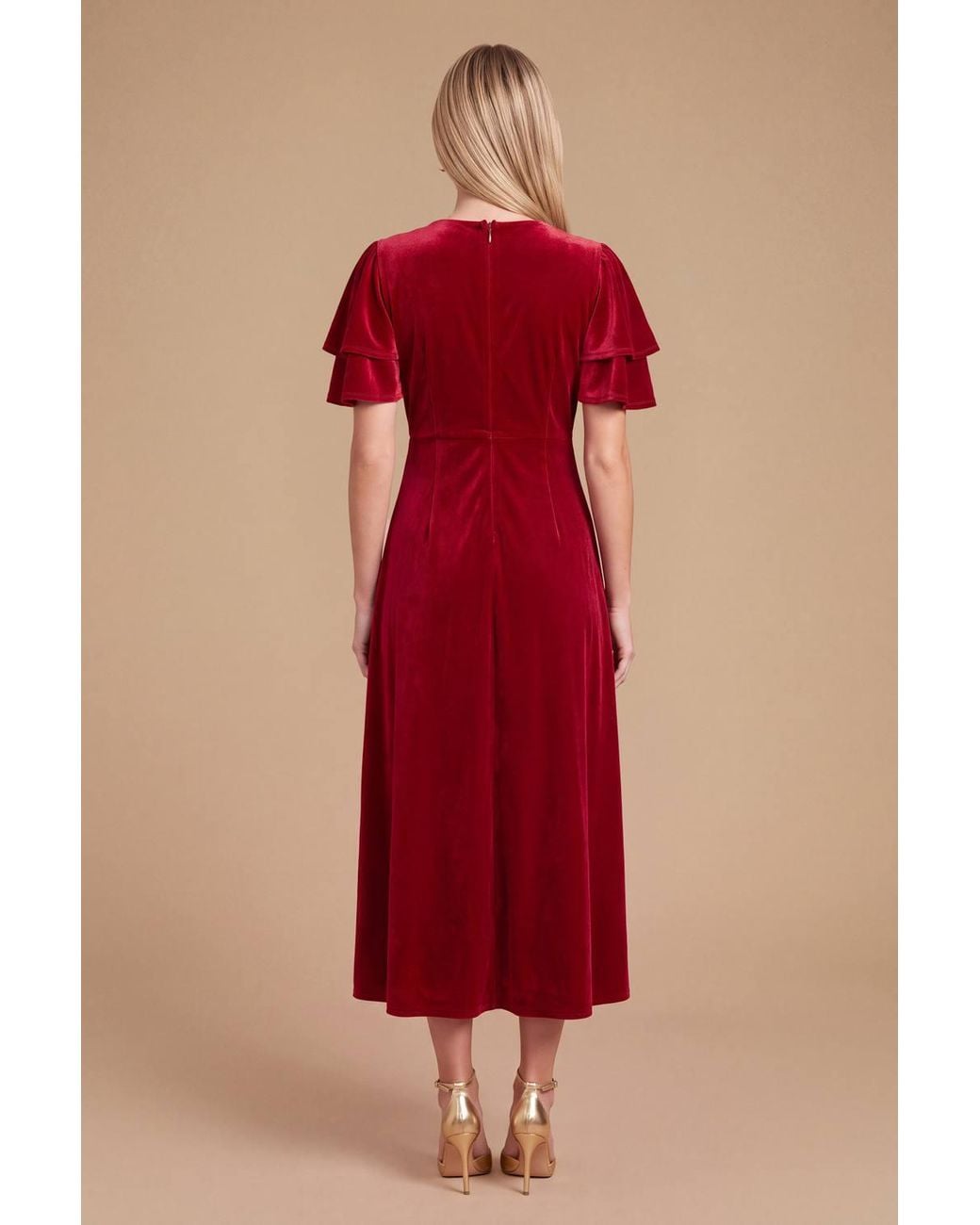 Dorothy Perkins Red Petite Dp Luxe Velvet Double Flutter Midi Dress