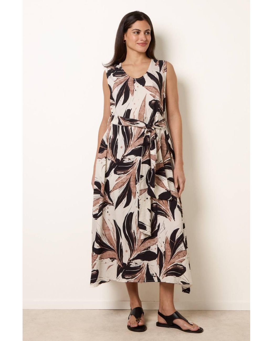 Blue Vanilla Natural Sleeveless Round Neck Midi Dress
