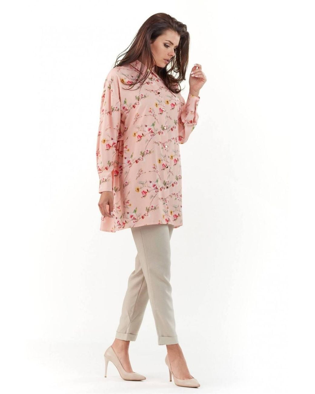 Love Lace Pink Elegant Printed Shirt With Long Sleeves