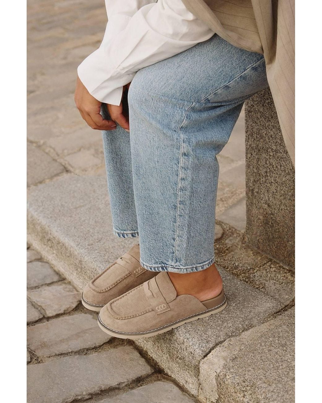 Linzi Natural Invested Faux Suede Mule Loafers