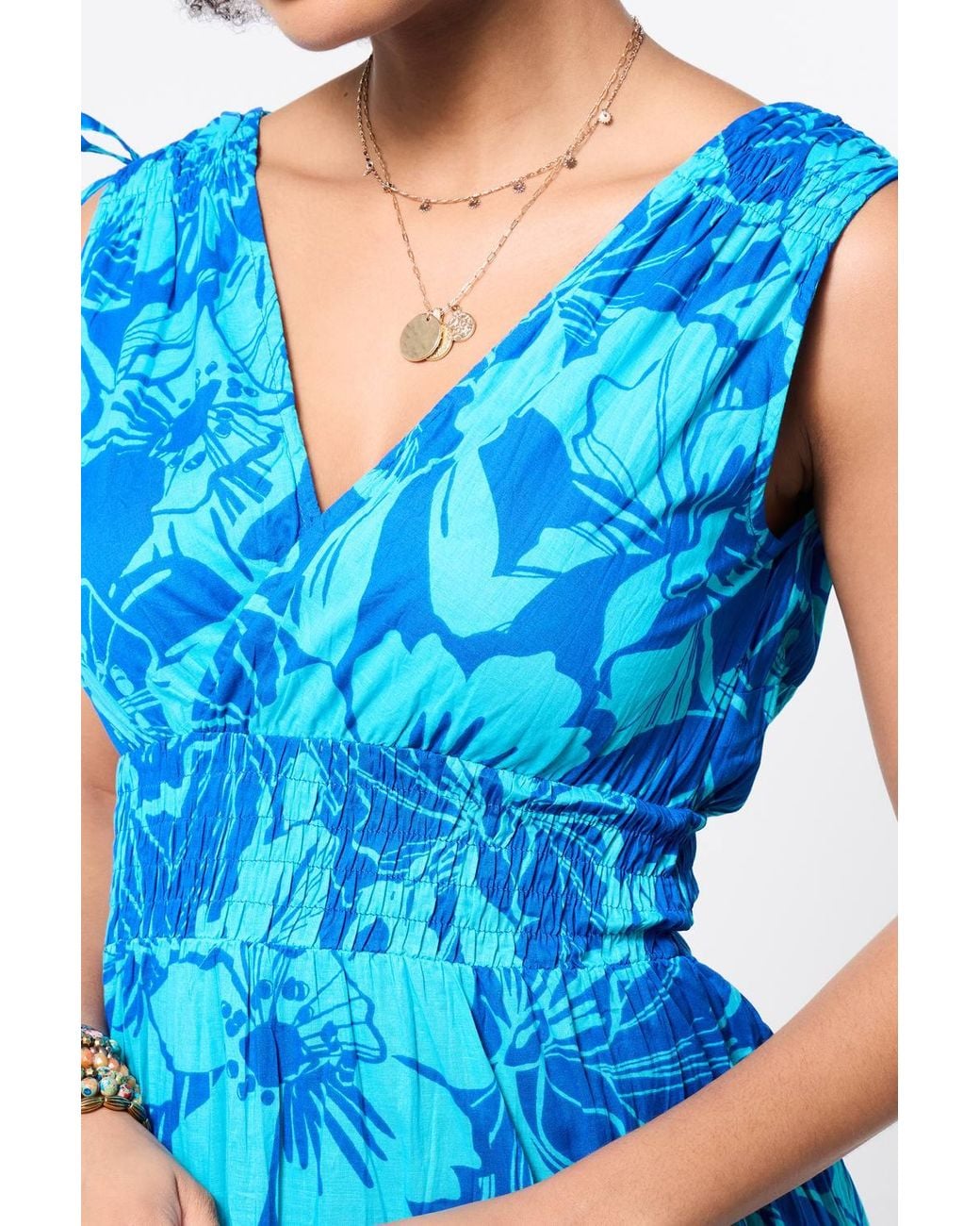 Joe Browns Blue Wrap Front Maxi Dress With Adjustable Shoulder Ties & Shirred Waist