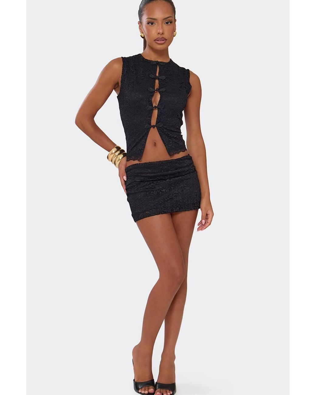 EGO Black Lace Low Rise Mini Skirt