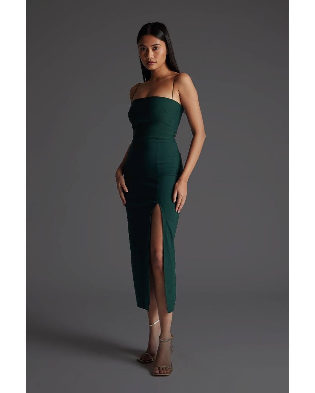 Vesper Gray Square Neck Midaxi Dress With Cami Straps