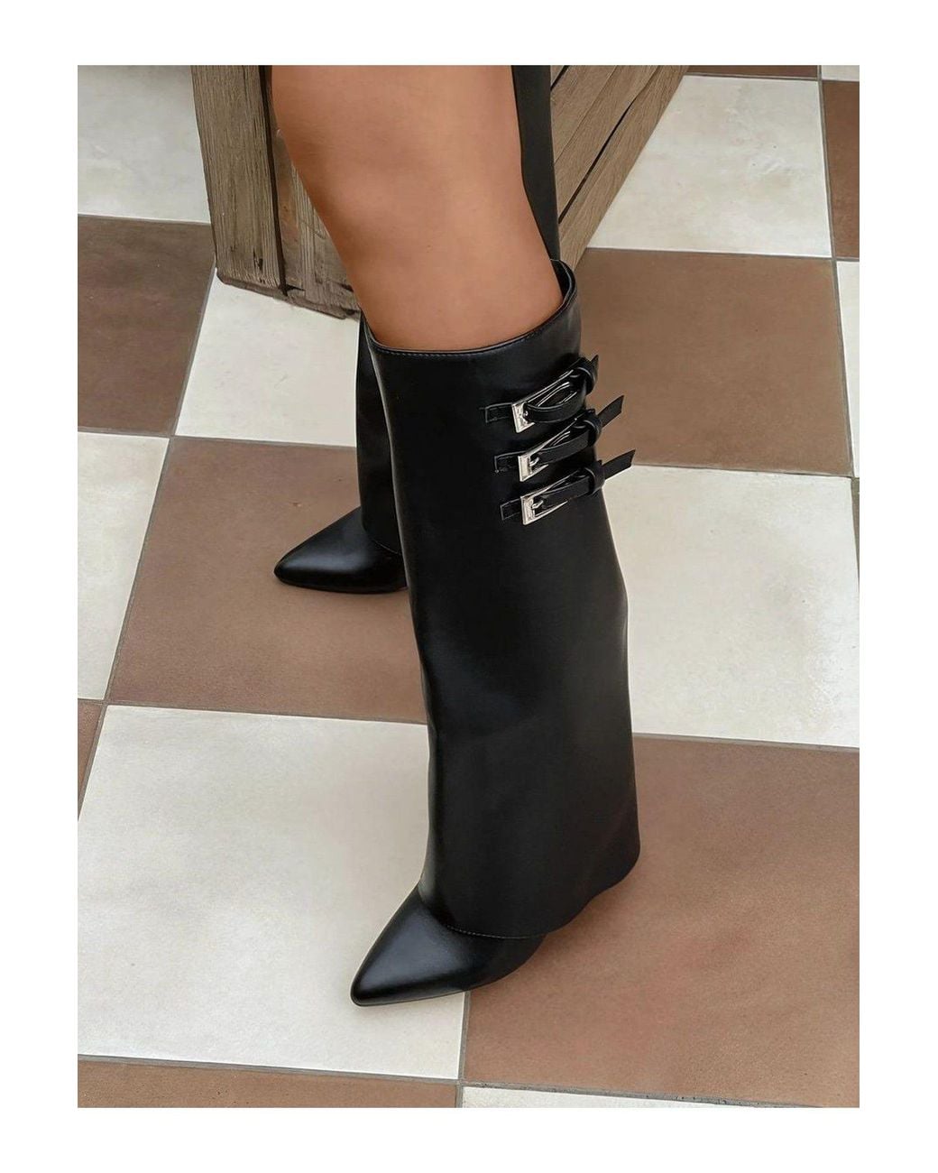IKRUSH Gray Taylah Pointed Toe Fold-Over Knee High Boots With Block Heel