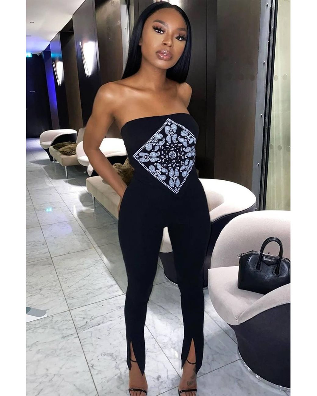 Rebellious Fashion Black Split Front Flared Trousers