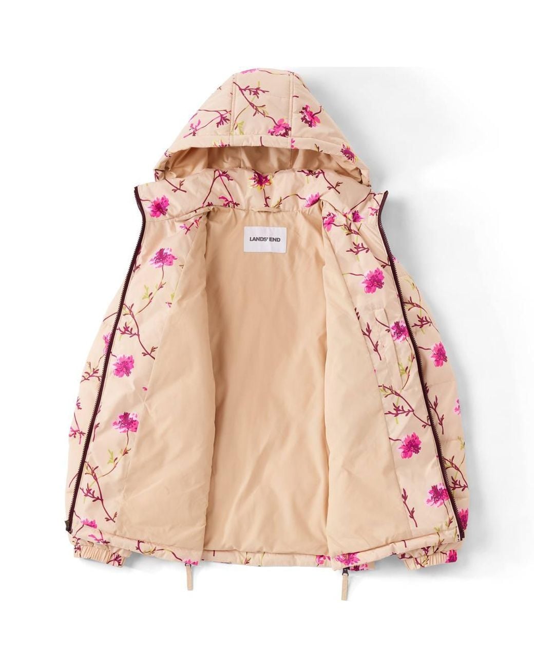 Lands' End Pink Plus Patterned Thermoplume Insulated Quilted Jacket