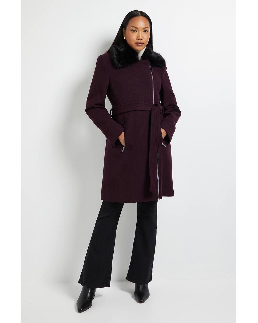 Wallis Blue Principles By Faux Fur Collar Coat