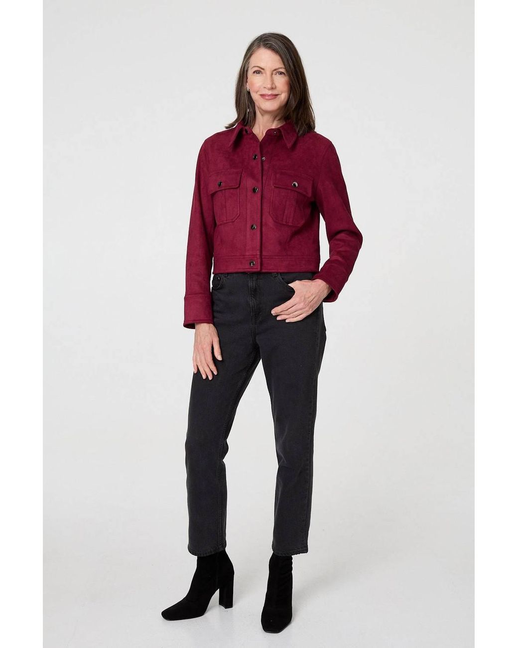 Izabel London Faux Suede Cropped Collared Jacket