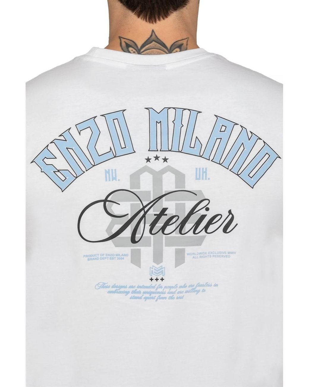Enzo Gray Crew Neck Atelier Print T-Shirt for men
