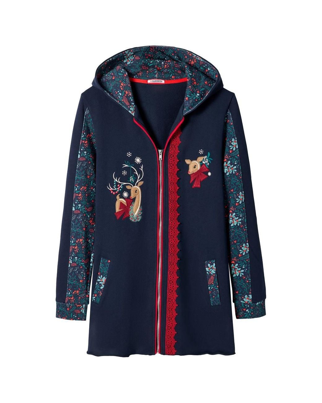 Joe Browns Blue Christmas Reindeer Zip Through Hoodie