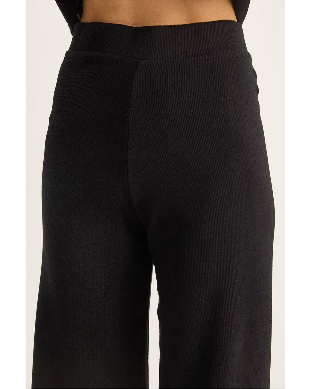 Bianco Lucci Black V-Neck Knitted Wide Leg Two-Piece Set