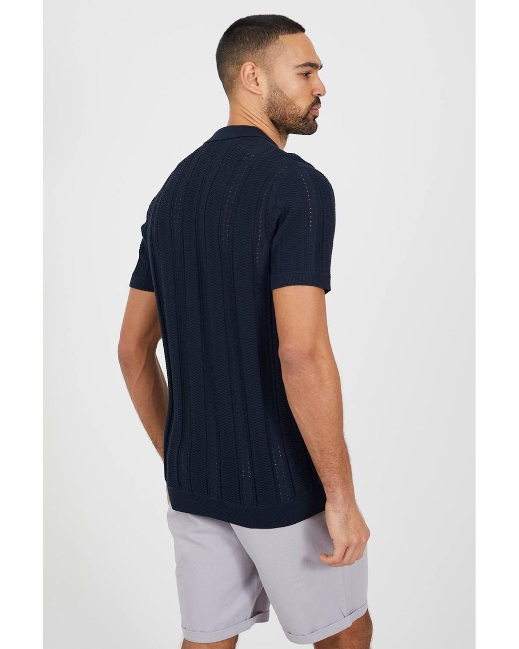 Brave Soul Blue Knitted Short Sleeve Polo Shirt for men