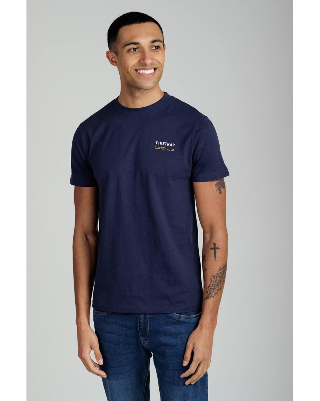 Firetrap Blue 3 Pack Regular Fit Cotton Crew T-Shirts for men