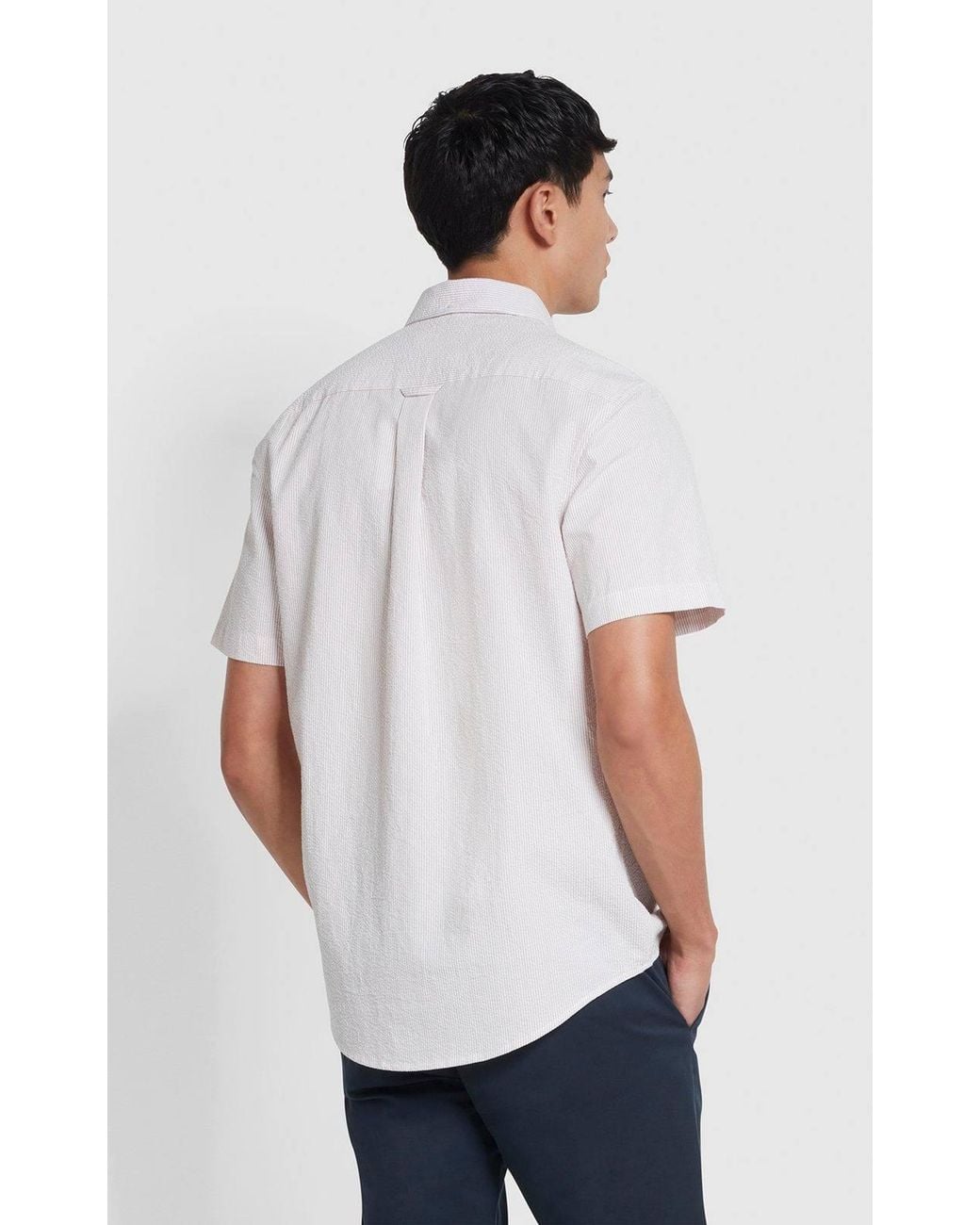 Farah White Lewis Stripe Short Sleeve Shirt for men