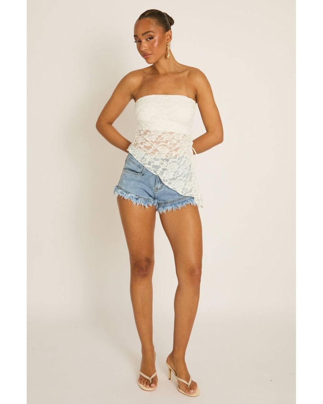 Rebellious Fashion Blue Lace Asymmetric Bandeau Top