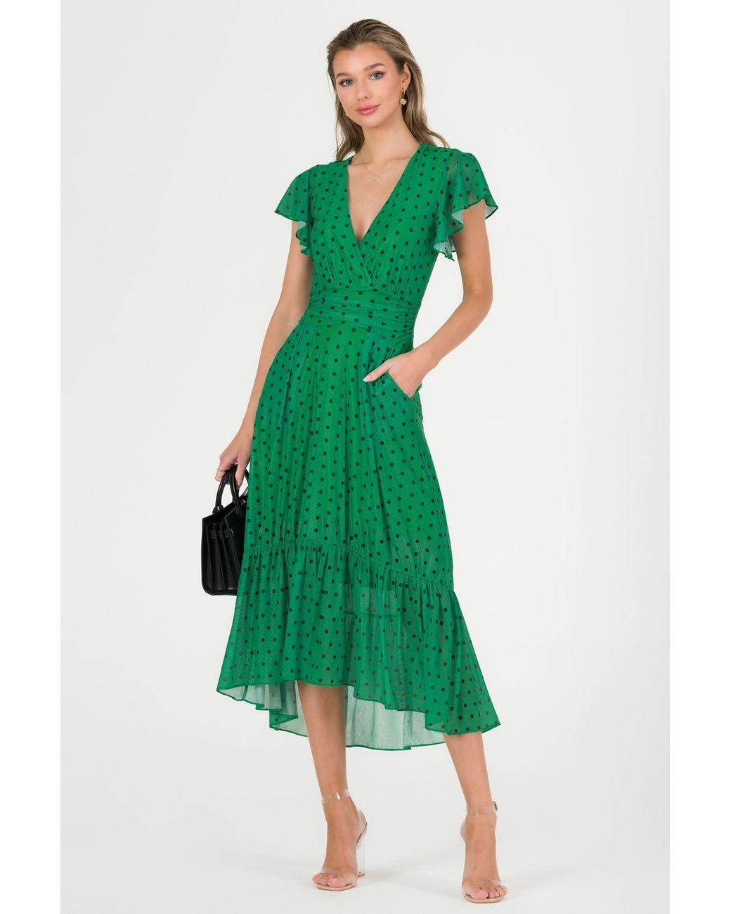Jolie Moi Green Leena Mesh Cap Sleeve Tiered Maxi Dress