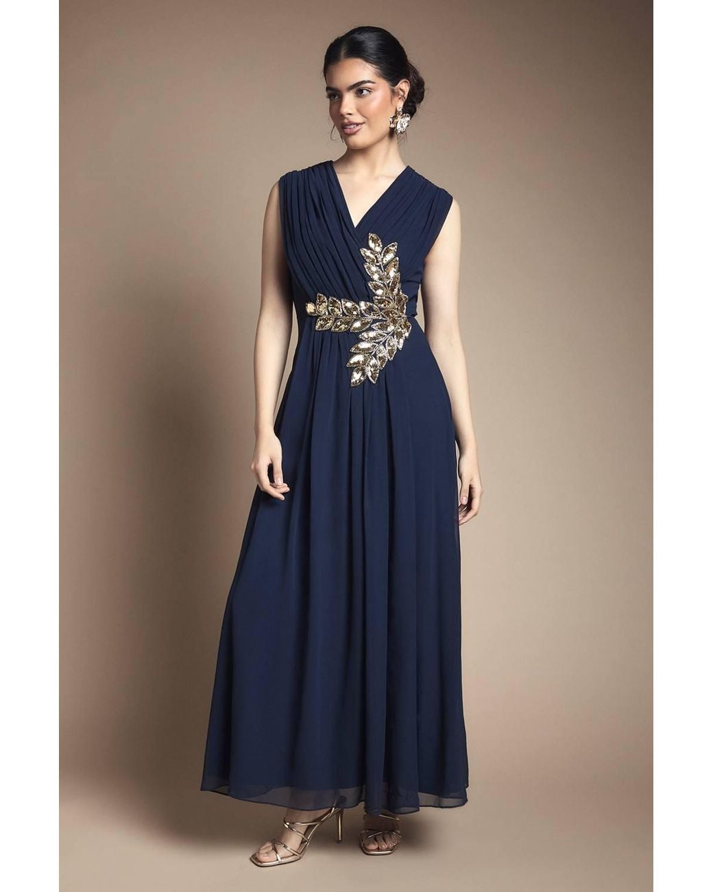 Wallis Blue Beaded Embellished Wrap Top Georgette Maxi Dress