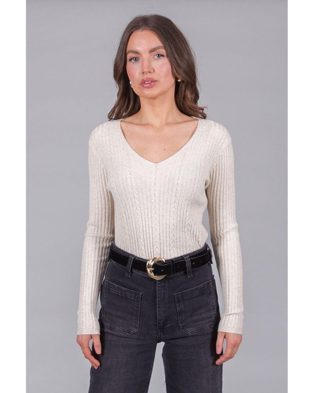 Solo Gray Ribbed V-Neck Jumper