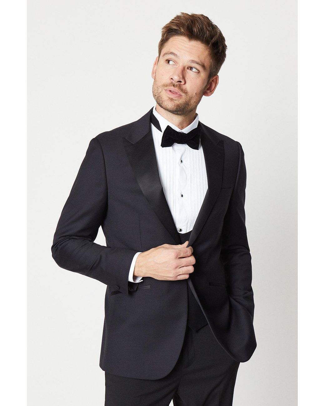 Burton Slim Fit Premium 1904 Wool Blend Tuxedo Jacket in Blue for