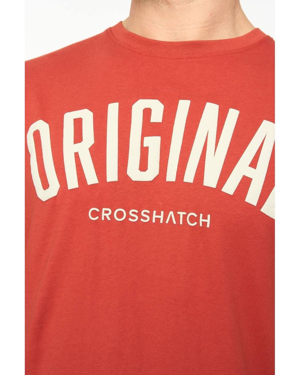 Crosshatch Red Kensby Crew Neck Cotton T-Shirt With High Build Graphics for men