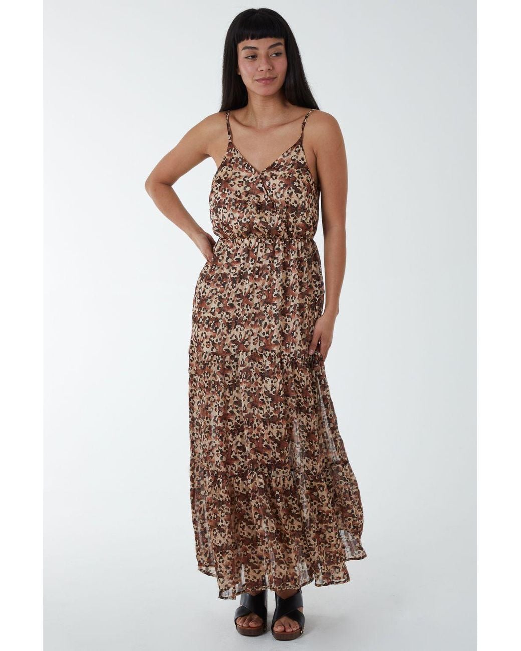 Blue Vanilla Brown Soft Animal Print Wrap Dress