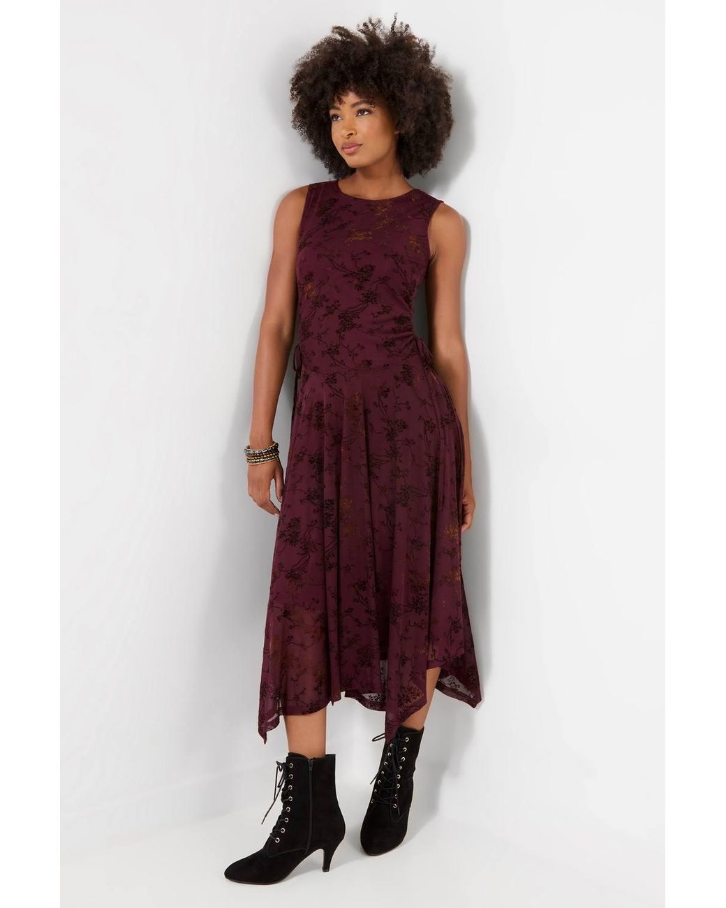 Joe Browns Red Dita Flocked Dippy Hem Maxi Dress